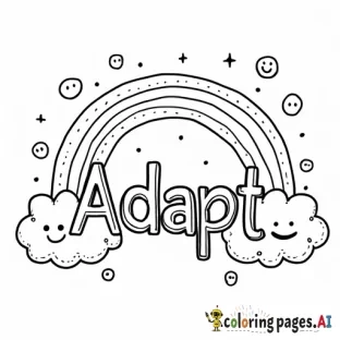 The word “Adapt” in clouds with a rainbow and smiley faces surrounding it