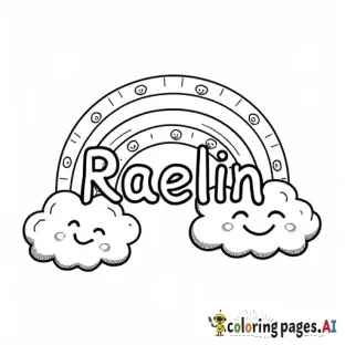 The word “Raelin” in clouds with a rainbow and smiley faces surrounding it