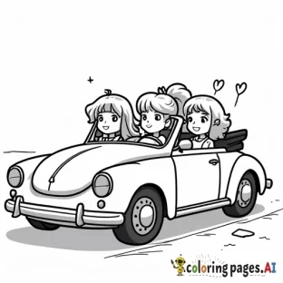 Three girls in a convertible