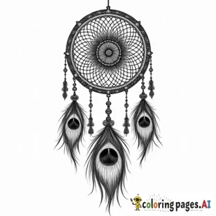 Tribal dreamcatcher mandala made with peacock feathers