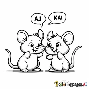 two cute cartoon mice with the names AJ and Kai in bubble letters above them