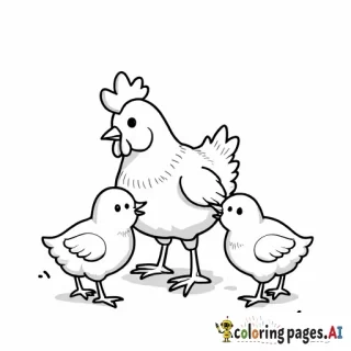 chicken with baby chicks eating