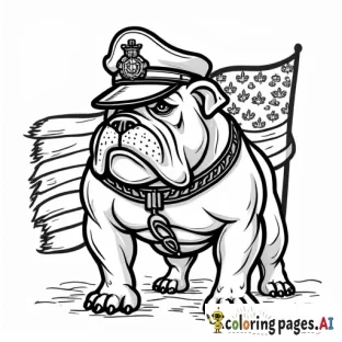 united states marine corp mascot tough looking bulldog with an flag behind it saying usmc and eagle globe and anchor emblem wearing a usmc hat