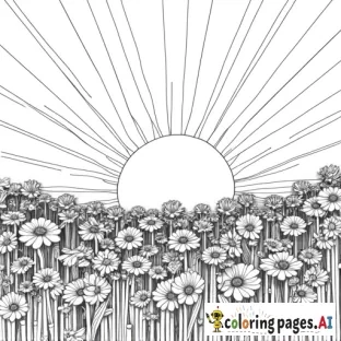 Vinyl Record as the sun over a field of flowers