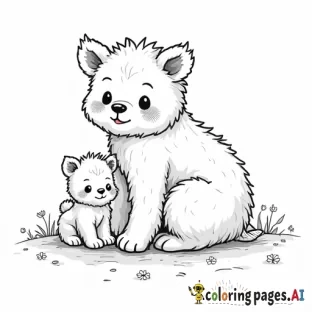 warm fuzzy cozy simple adorable characters and animals, no color no grayscale, bold outline