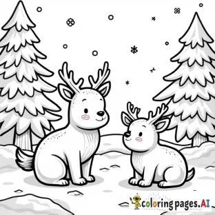 Winter Christmas scene with cute winter animals
