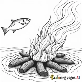 womapnoag native american home, fish cooking on an open fire