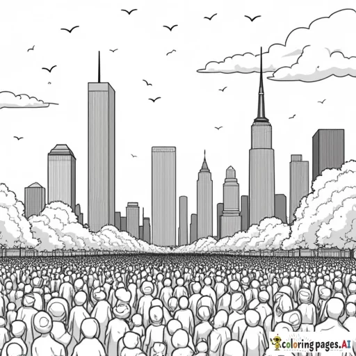 Tons of people in New York City with the Twin Towers in the background