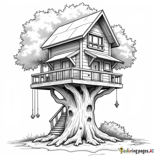 Treehouse with multiple levels and stairs