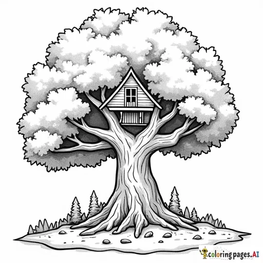 Treehouse with multiple levels deep in the forest