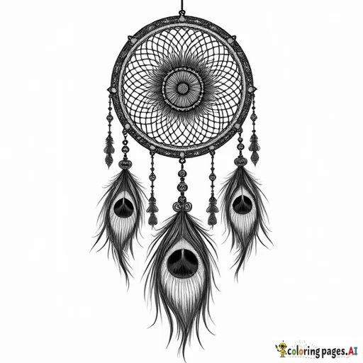 Tribal dreamcatcher mandala made with peacock feathers