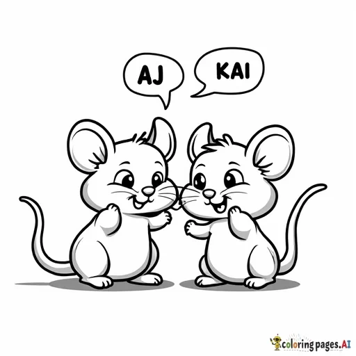 two cute cartoon mice with the names AJ and Kai in bubble letters above them