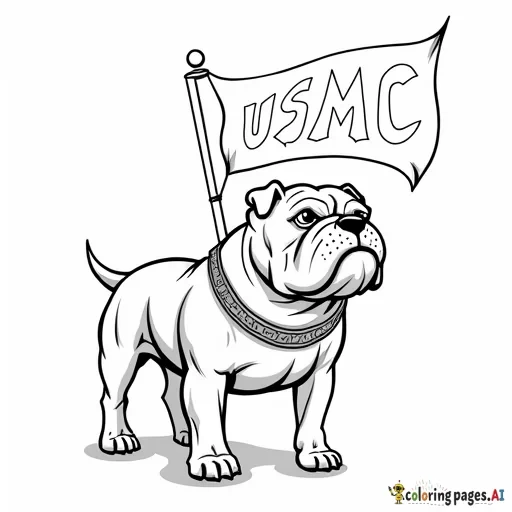 united states marine corp mascot bulldog with an flag behind it saying usmc