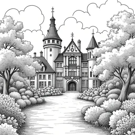 very large garden on castle grounds - Free Printable Coloring Page