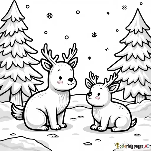 Winter Christmas scene with cute winter animals