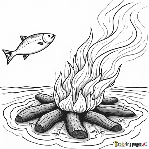 womapnoag native american home, fish cooking on an open fire